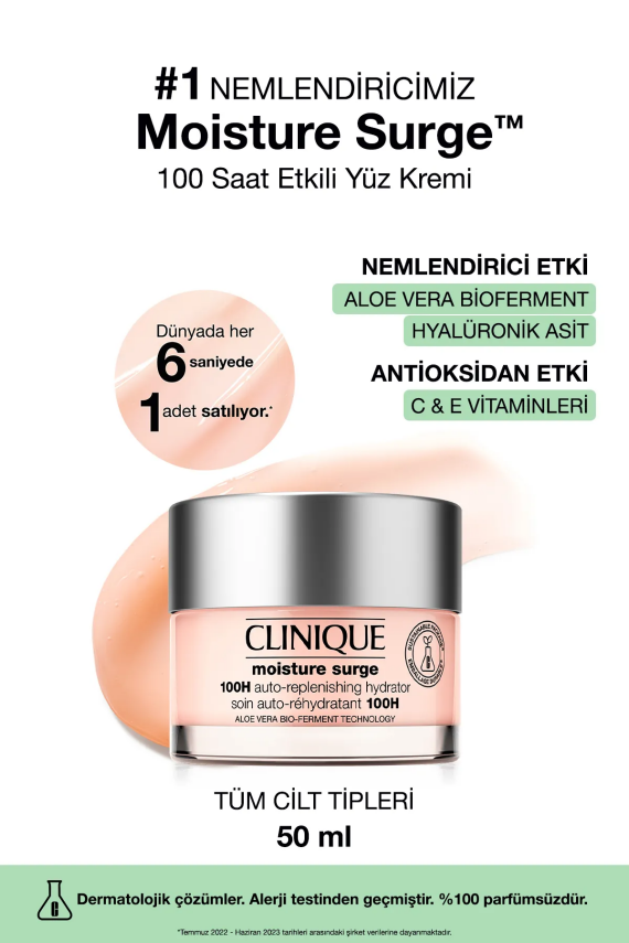 Clinique Moisture Surge™ 100 Saat Etkili Nemlendirici Yüz Kremi 50 ml | Aloe Vera Bioferment, Hyalüronik Asit - 1