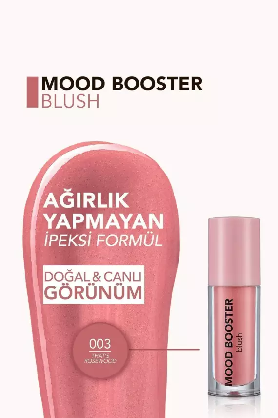 Flormar Mood Booster Doğal Görünüm Veren Yoğun Pigmentli Likit Allık (003 That's Rosewood) - 2