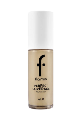 Flormar Perfect Coverage SPF15 Fondöten – Yüksek Pigmentli, Yarı Parlak Bitişli (102 Soft Beige) - 2