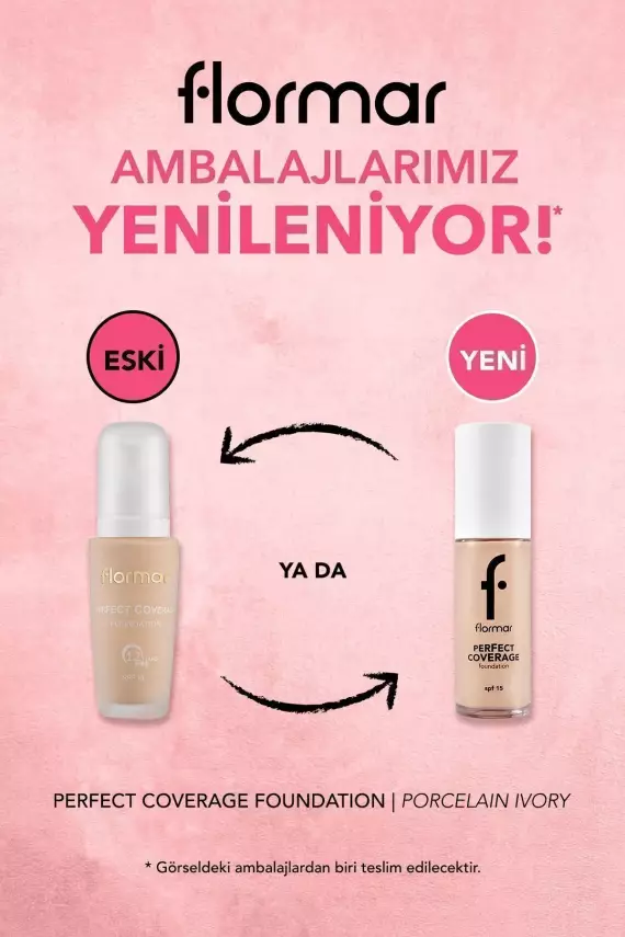 Flormar Perfect Coverage Yoğun Kapatıcı Su Bazlı Fondöten(PEMBE ALT TON) -105 Porcelain Ivory - 3