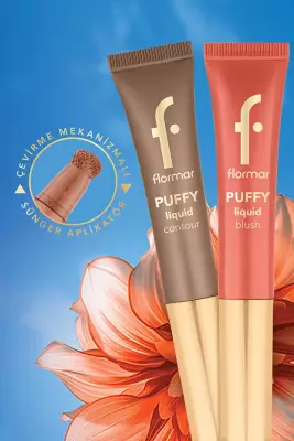 Flormar Puffy Nemlendirici Etkili & Parlak Bitişli Sünger Aplikatörlü Likit Allık – 002 Peachy Glow - 5