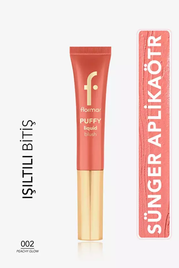 Flormar Puffy Nemlendirici Etkili & Parlak Bitişli Sünger Aplikatörlü Likit Allık – 002 Peachy Glow - 1