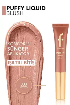 Flormar Puffy Nemlendirici Etkili & Parlak Bitişli Sünger Aplikatörlü Likit Allık – 003 Rosy Glow - 3