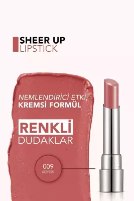 Flormar Sheer Up Lipstick Nemlendirici Parlak Ruj - 009 Baby Girl - 5