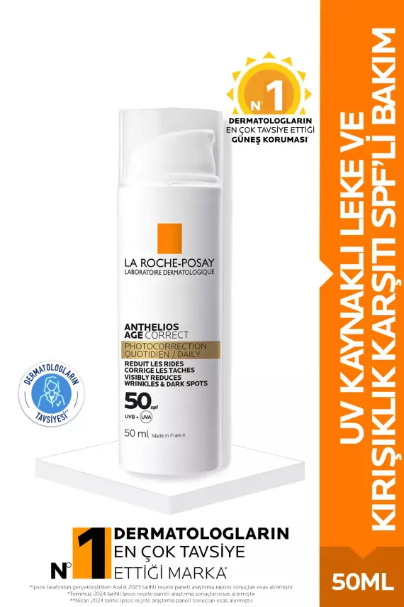 La Roche-Posay Anthelıos Age Correct Tinted Cream SPF50+ Uv Kaynaklı Leke ve Kırışıklık Karşıtı-50ml Renkli Güneş Koruyucu - 1