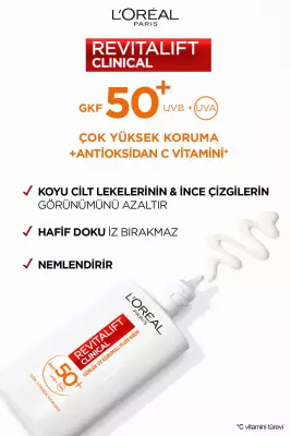 L'Oreal Paris Revitalift Clinical SPF 50+ Günlük Yüksek UV Korumalı Yüz Güneş Kremi 50ml - 6