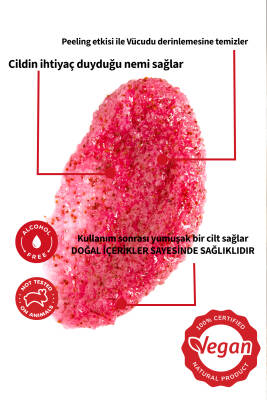 Lucille %100 Vegan Çilek Aromalı Şekerli Body Scrub – 250 gr – Canlandırıcı, Nemlendirici & Tatlı Kokulu Vücut Peeling - 3