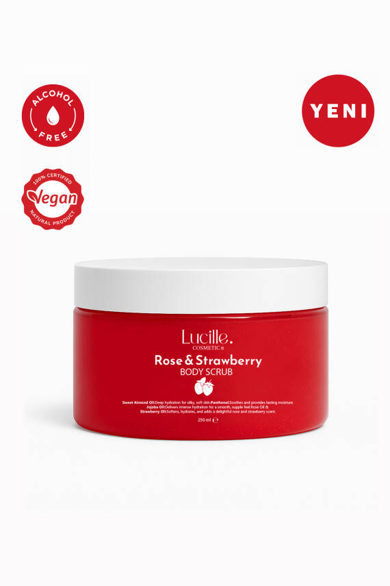 Lucille %100 Vegan Çilek Aromalı Şekerli Body Scrub – 250 gr – Canlandırıcı, Nemlendirici & Tatlı Kokulu Vücut Peeling - 2