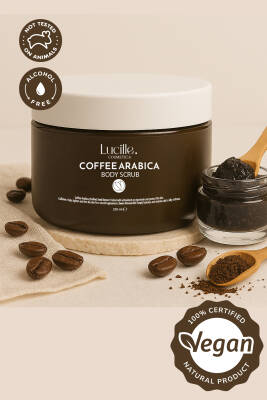 Lucille %100 Vegan Kahve Aromalı Şekerli Body Scrub – 250 gr – Canlandırıcı, Sıkılaştırıcı & Nemlendirici Etki - Lucille Cosmetic