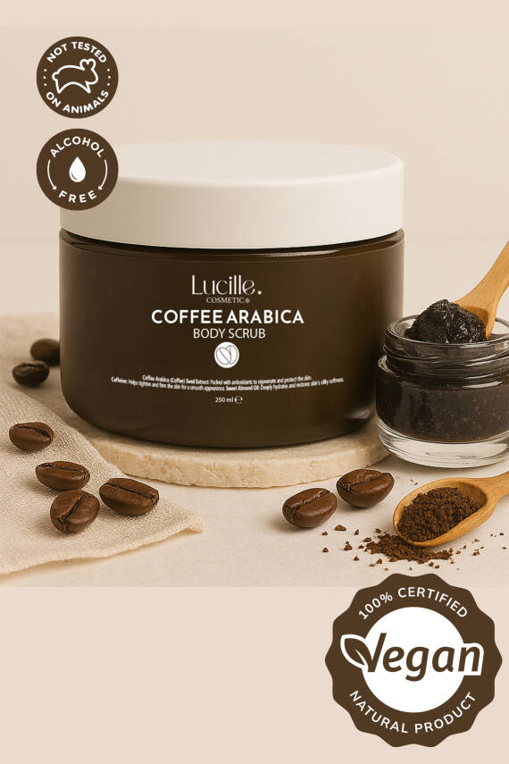 Lucille %100 Vegan Kahve Aromalı Şekerli Body Scrub – 250 gr – Canlandırıcı, Sıkılaştırıcı & Nemlendirici Etki - 1