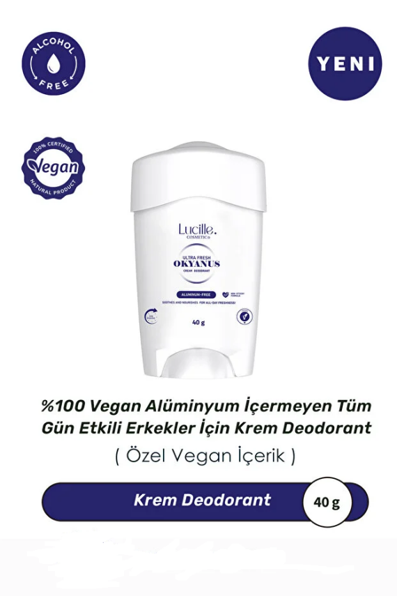 Lucille %100 Vegan Okyanus Esanslı Krem Deodorant 40 ml – Alüminyumsuz, Erkeklere Özel Doğal Ferahlık - 1