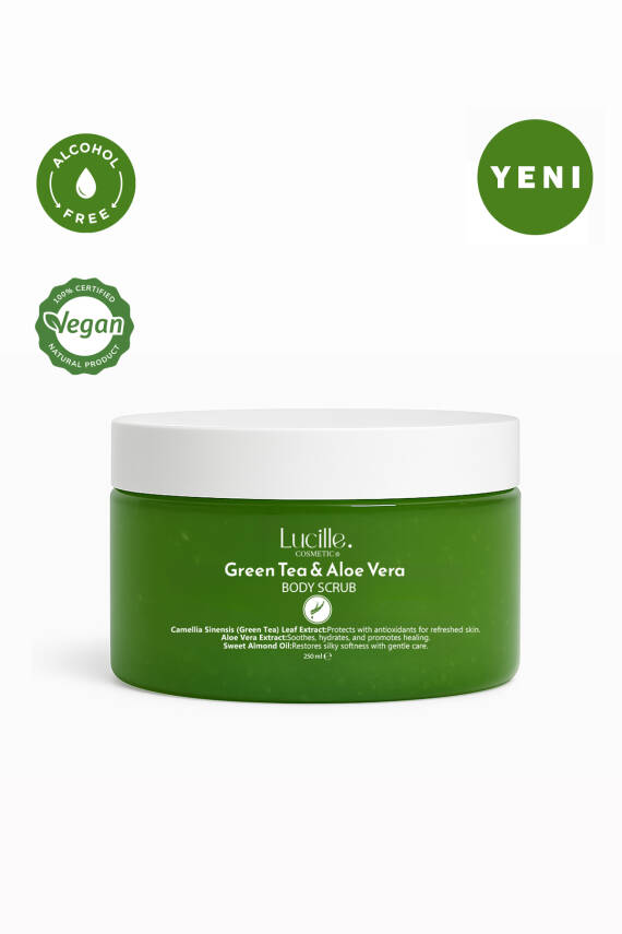 Lucille %100 Vegan Yeşil Çay & Aloe Vera Aromalı Şekerli Body Scrub – 250 gr – Doğal Arınma, Derinlemesine Nem & Taze Bir Cilt - 3
