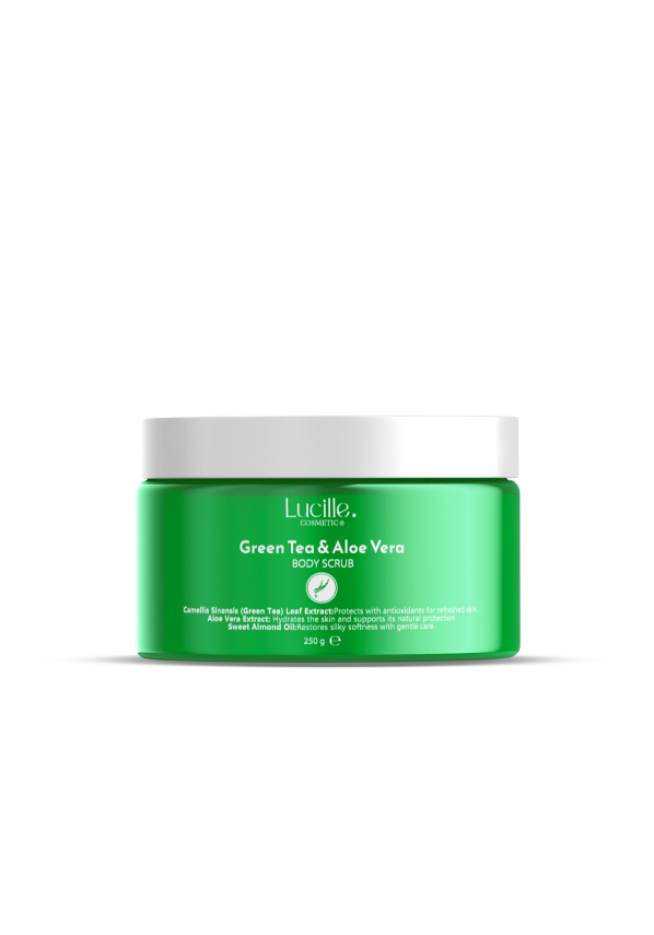 Lucille %100 Vegan Yeşil Çay & Aloe Vera Aromalı Şekerli Body Scrub – 250 gr – Doğal Arınma, Derinlemesine Nem & Taze Bir Cilt - 4