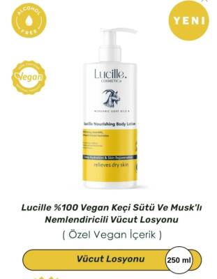 Lucille Keçi Sütü & Ballı Nemlendirici Vücut Losyonu – 250 ml – %100 Vegan Formül & Niacinamide İçerikli - Lucille Cosmetic