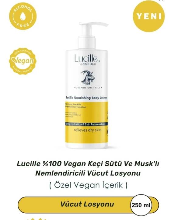 Lucille Keçi Sütü & Ballı Nemlendirici Vücut Losyonu – 250 ml – %100 Vegan Formül & Niacinamide İçerikli - 1
