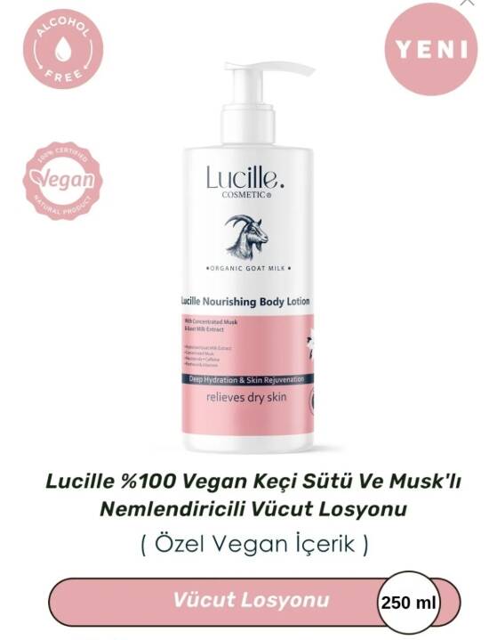 Lucille Keçi Sütü & Musk’lı Nemlendirici Vücut Losyonu – 250 ml – %100 Vegan Formül & Niacinamide İçerikli - 1