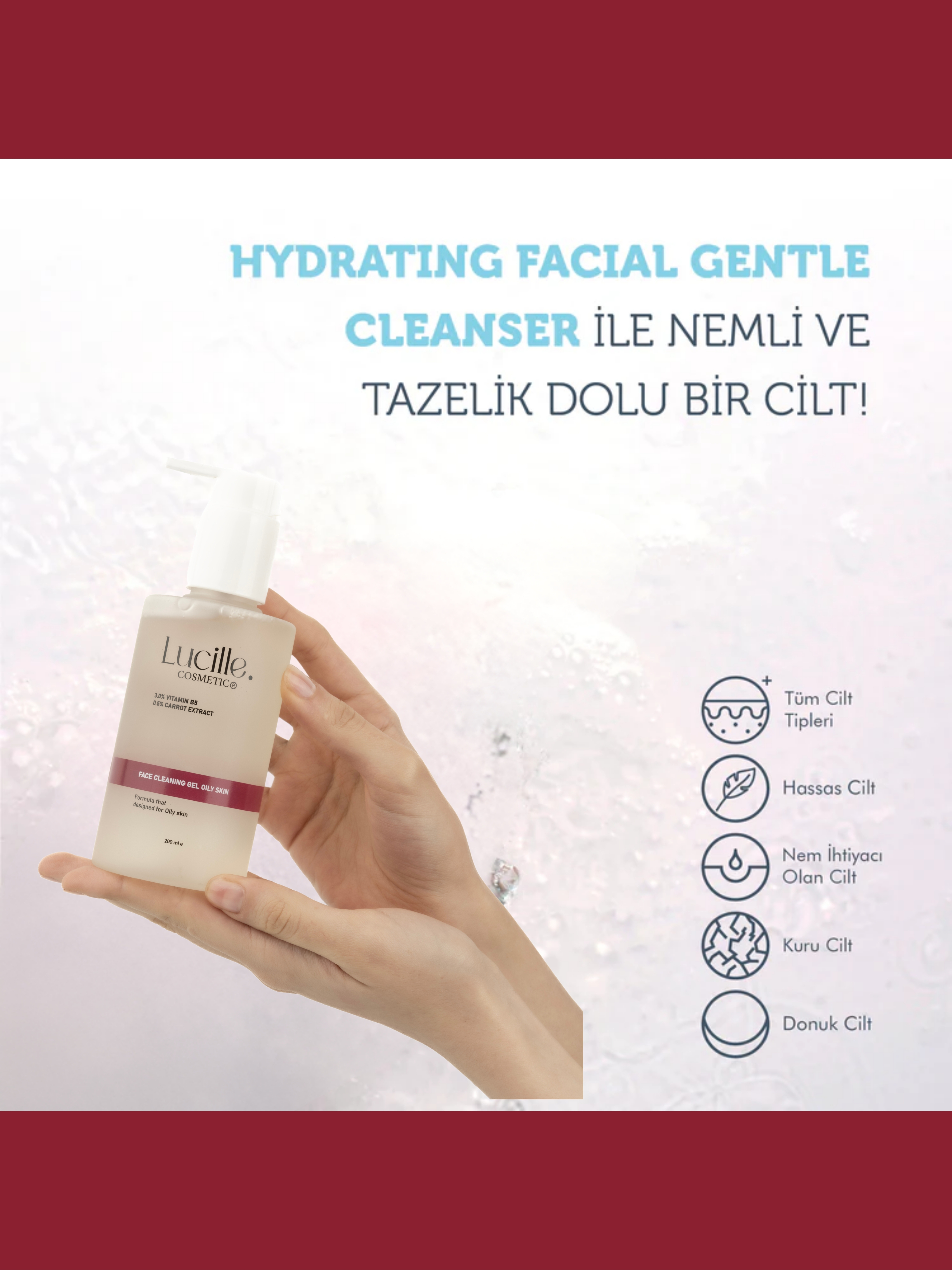 Lucille Yüz Yıkama Jeli – Vitamin B5 İçerikli – 200 ml – %100 Vegan Formül (Yağlı ve Akneli Ciltler için) - 1