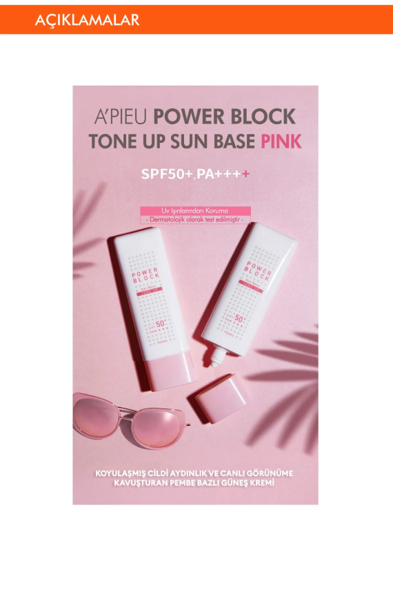 Missha Ton Eşitleyici Aydınlatıcı Güneş Kremi 50ml A'PIEU Power Block Tone Up Base Pink SPF50+/PA+++ - 2