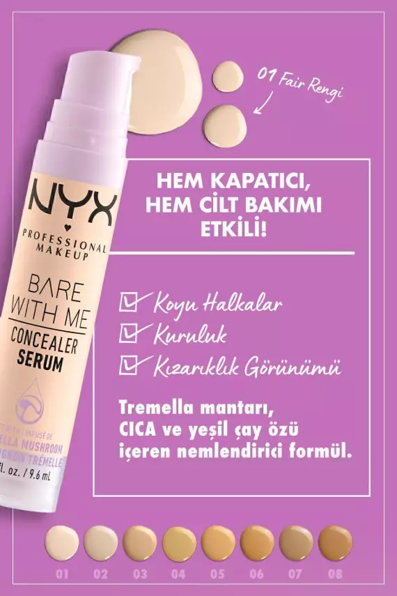 NYX Professional Makeup Bare With Me Serum Kapatıcı, Serum 01 Fair Concealer - 3