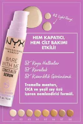 NYX Professional Makeup Bare With Me Serum Kapatıcı, Serum - 02 Light Concealer - 4