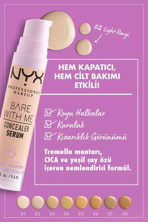 NYX Professional Makeup Bare With Me Serum Kapatıcı, Serum - 02 Light Concealer - 4