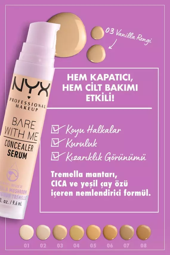 NYX Professional Makeup Bare With Me Serum Kapatıcı, Serum 03 Vanilla Concealer - 4