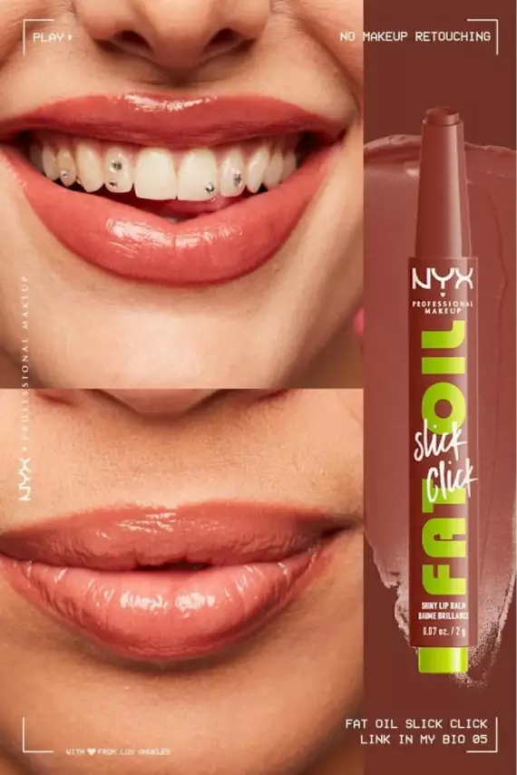 NYX Professional Makeup Fat Oil Slick Click Parlatıcı, Nemlendirici, Nude Tonlu Dudak Balmı - 05 Link In My Bio - 3
