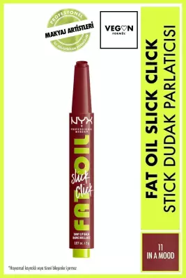 NYX Professional Makeup Fat Oil Slick Click Parlatıcı, Nemlendirici, Nude Tonlu Dudak Balmı - 11 In a Mood - 1