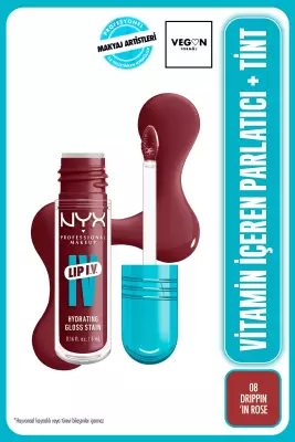 NYX Professional Makeup LIP I.V. Vitamin İçeren Parlatıcı + Tint - 08 Drippin' In Rose - 1