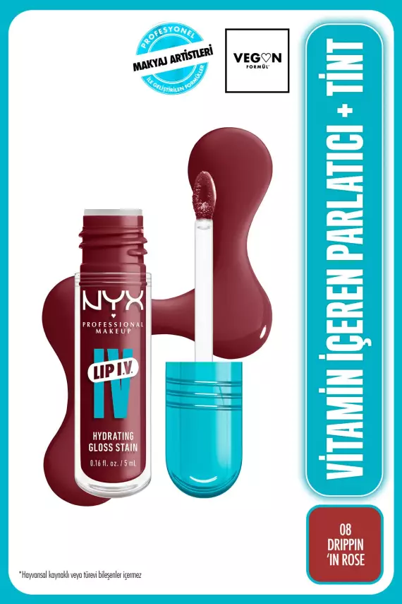 NYX Professional Makeup LIP I.V. Vitamin İçeren Parlatıcı + Tint - 08 Drippin' In Rose - 1